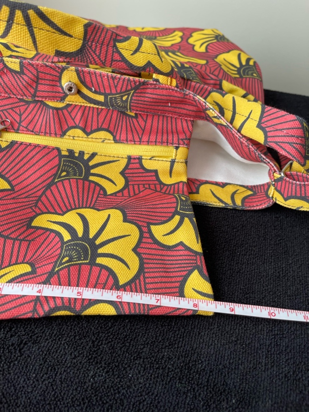 NWOT...DIOP...Printed Canvas Tote Bag in Yellow & Red - Picture 8 of 10